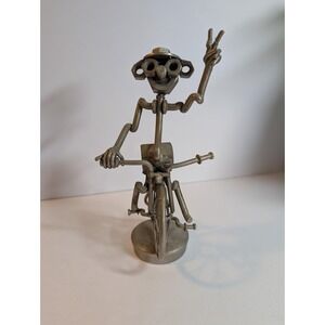 Vintage Bicyclist Sculpture Nuts & Bolts Steel Scrap Metal 7‎ 1/2 In